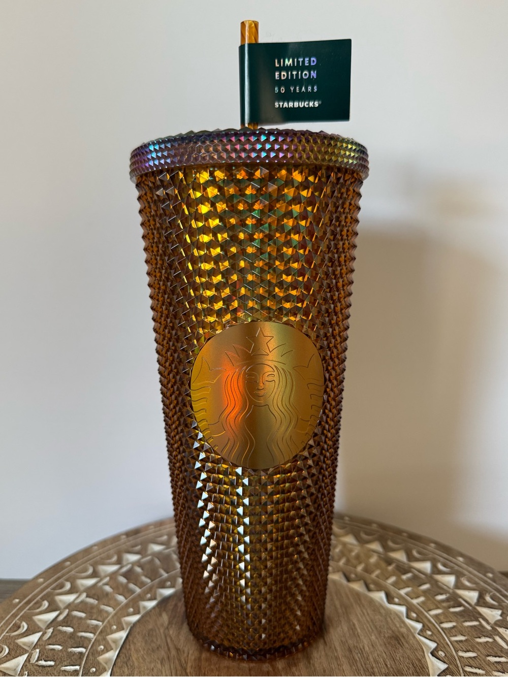 Starbucks 50th Anniversary Limited Edition Bronze Jeweled Tumbler 24 Oz
